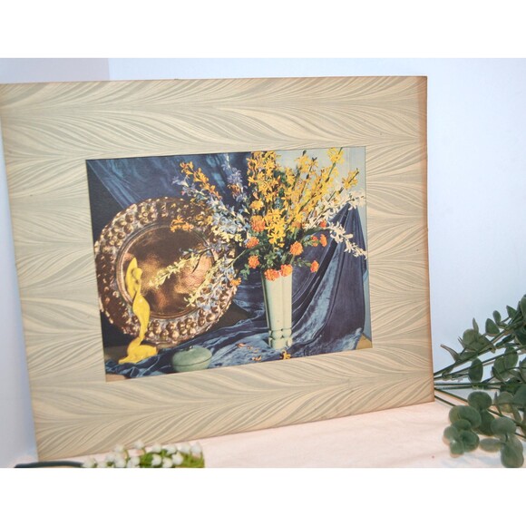Vintage Print 1940s Floral Statues Print with Drape and Matte - Picture 4 of 7
